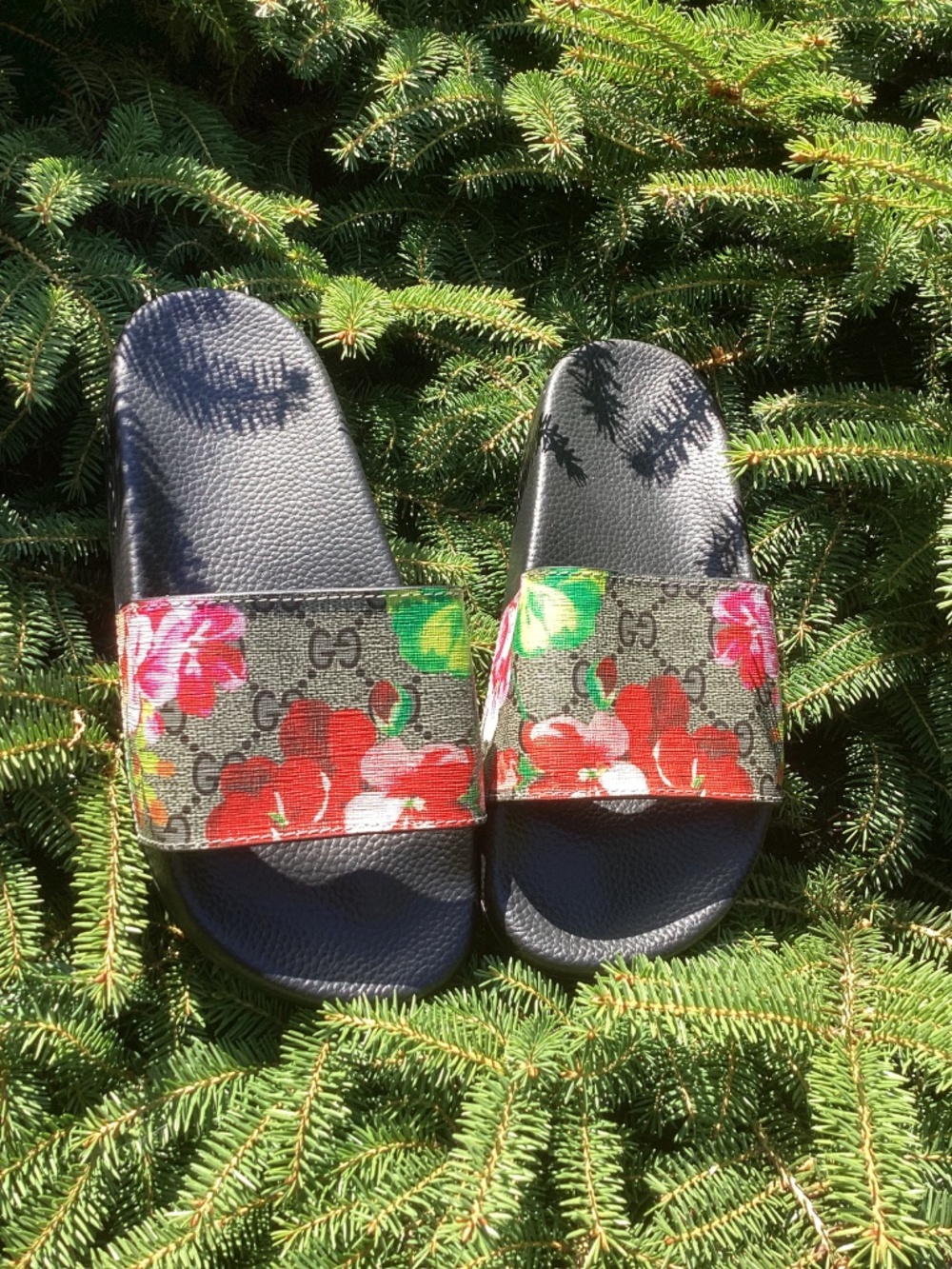Floral Print Black Slides Summer Sandals - Picture 2 of 7